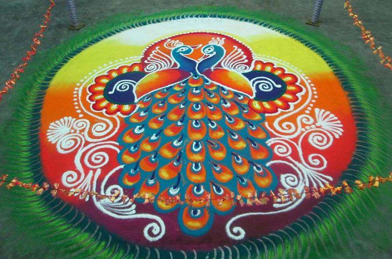 diwali rangoli designs with peacock